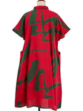 Collared Panel Dress - Calligraphy Print - Red