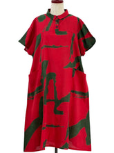 Collared Panel Dress - Calligraphy Print - Red