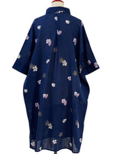 Collared Dress - Sakura Print - Dark Blue