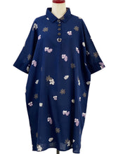 Collared Dress - Sakura Print - Dark Blue
