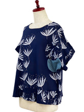 Circle Patch Top - Botanical Bliss Print - Dark Blue