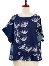 Circle Patch Top - Botanical Bliss Print - Dark Blue