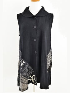 Circle Pocket Vest - Patchwork Knit - Black