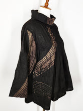 Cowl Neck Pintuck Top - Poly - Brush Print - Black