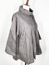 Cowl Neck Pintuck Top - Poly - Brush Print - Grey