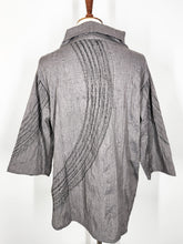 Cowl Neck Pintuck Top - Poly - Brush Print - Grey