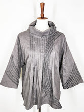 Cowl Neck Pintuck Top - Poly - Brush Print - Grey