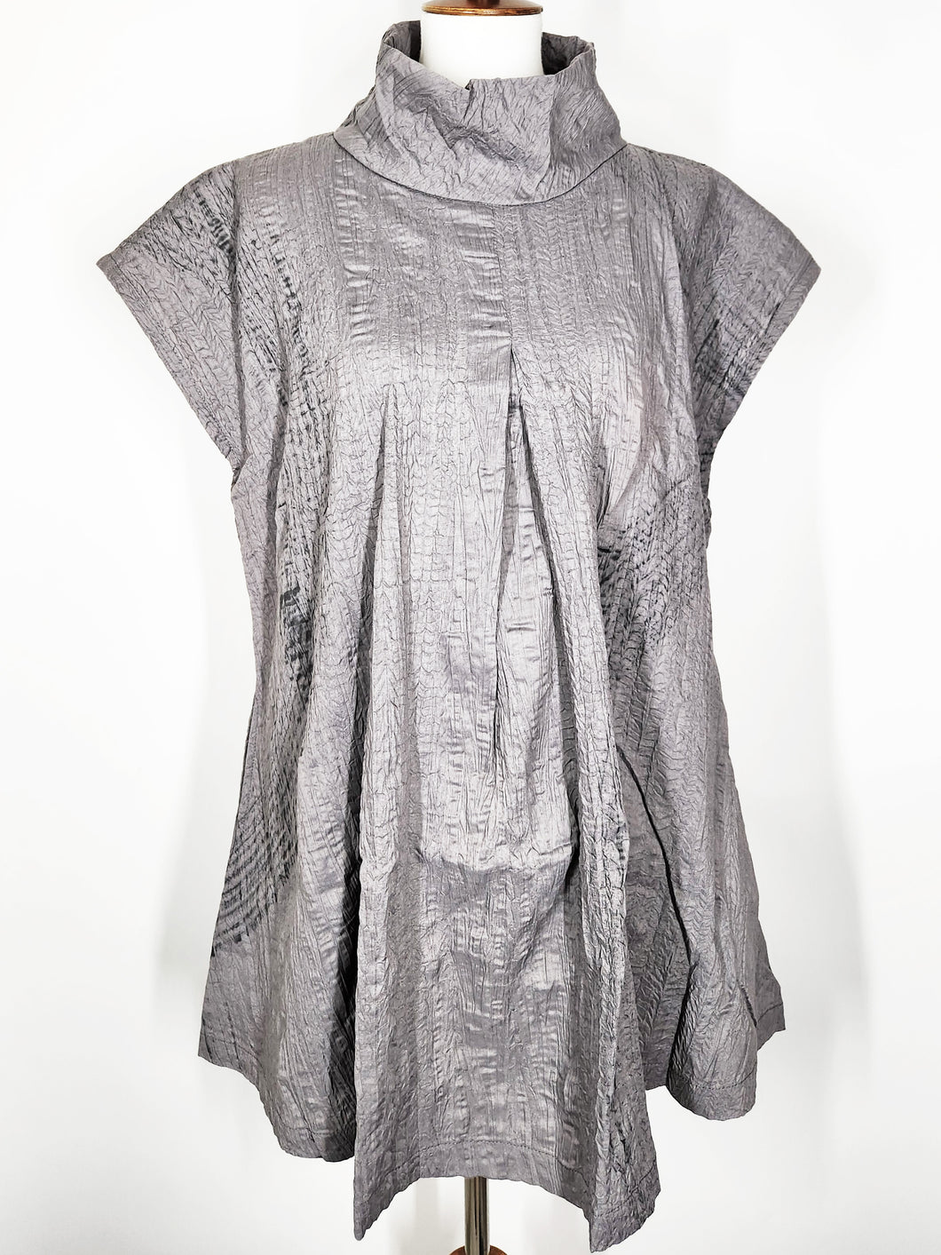 Cowl Neck Tuck Tunic - Poly - Brush Print - Grey