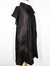 Split Cowl Neck Dress - Poly - Brush Print - Black