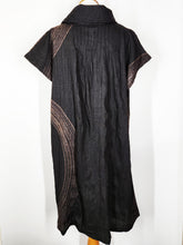 Split Cowl Neck Dress - Poly - Brush Print - Black