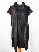 Split Cowl Neck Dress - Poly - Brush Print - Black