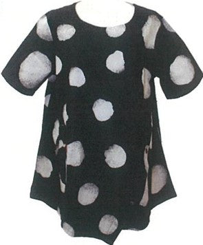 A-Line Tunic - Big Polka Dots Print - Black