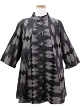 Mao Collar Jacket - Ikat Line Print - Black