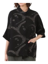 Mao Collar Jacket - Water Flow Print - Black