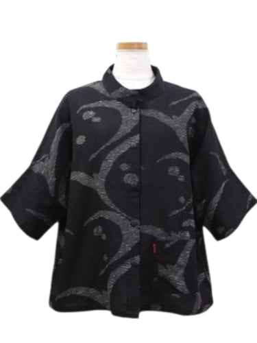 Mao Collar Jacket - Water Flow Print - Black