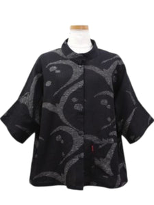 Mao Collar Jacket - Water Flow Print - Black