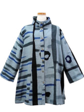 Cowl Neck Jacket - Hand Paint Batik - Blue Grey