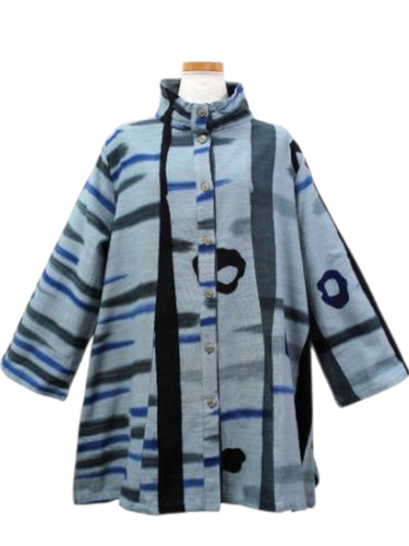 Cowl Neck Jacket - Hand Paint Batik - Blue Grey