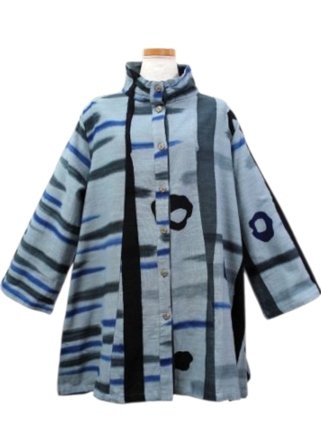 Cowl Neck Jacket - Hand Paint Batik - Blue Grey