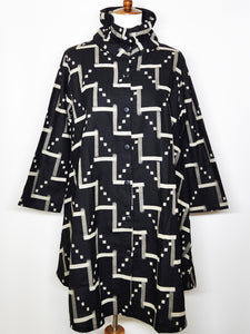 Stand Collar Coat - Tsumugi Print - Black