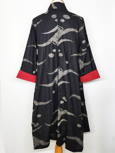 Roll Collar Coat - Water Flow Print - Black