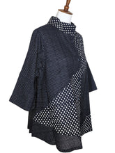 Mao Collar Panel Jacket - Multi Dots Print - Black