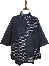 Mao Collar Panel Jacket - Multi Dots Print - Black