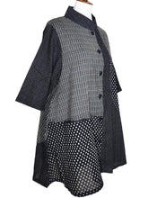 Panel Long Jacket - Stripes/Dots Print - Black