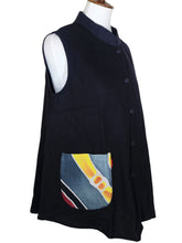 Mao Collar Vest - Textile Batik Patch - Black