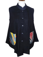 Mao Collar Vest - Textile Batik Patch - Black