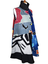 Stand Collar Long Vest - Colorful Batik - Black