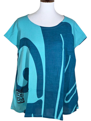 T-Top - Big Butterfly Print - Aqua Blue