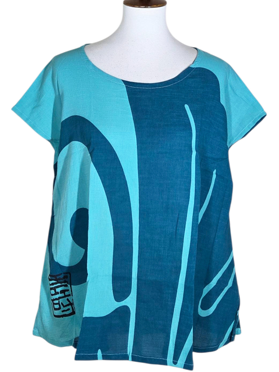 T-Top - Big Butterfly Print - Aqua Blue