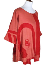 Tab Pocket Top - Big Butterfly Print - Orange Brick