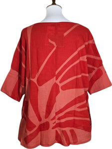 Tab Pocket Top - Big Butterfly Print - Orange Brick