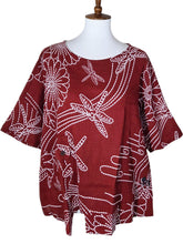 Tab Pocket Top - Dragonfly Print - Maroon