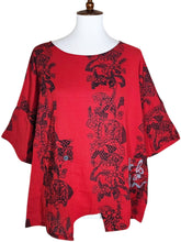 Tab Pocket Top - Fan Line Print - Red