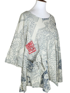 A-Line Blouse - Japanese Kimono Print - Silver