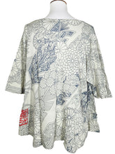 A-Line Blouse - Japanese Kimono Print - Silver