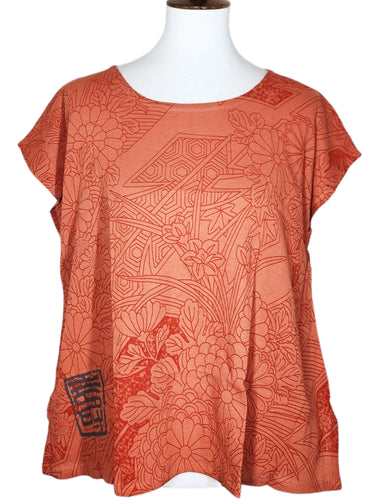 T-Top - Japanese Kimono Print - Orange Brick