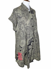 Pintuck Long Tunic - Japanese Kimono Print - Grey