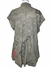 Pintuck Long Tunic - Japanese Kimono Print - Grey