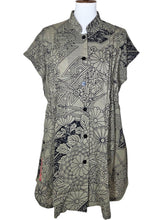 Pintuck Long Tunic - Japanese Kimono Print - Grey
