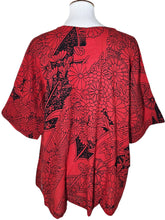 Side Slit Blouse - Japanese Kimono Print - Red