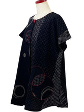 Button Front Tunic - Shippo/Multi Rings Print with Sashiko - Black