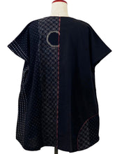Button Front Tunic - Shippo/Multi Rings Print with Sashiko - Black