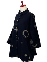 Flower Button Accent Jacket - Multi Rings Print - Black
