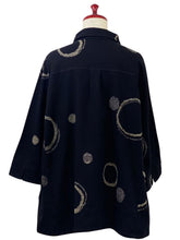 Flower Button Accent Jacket - Multi Rings Print - Black