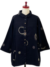 Flower Button Accent Jacket - Multi Rings Print - Black