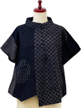 Circle Pocket Asymmetrical Top - Shippo Print - Black